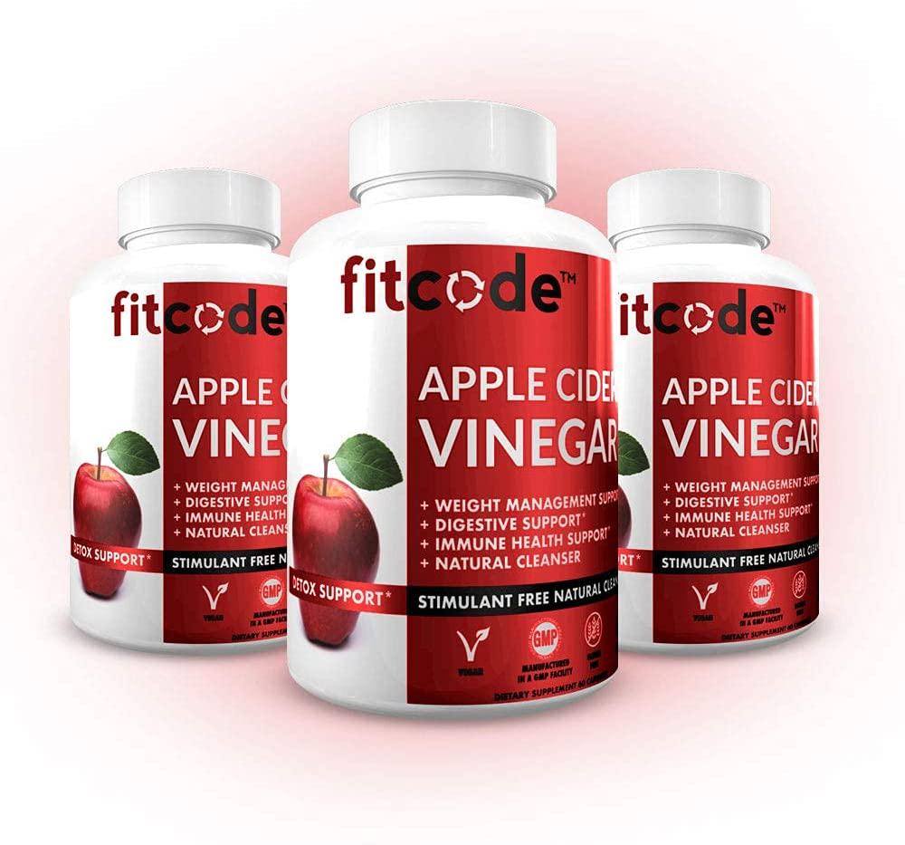 Fitcode Extra Strength Apple Cider Vinegar Pills, 500mg, Natural Digestion, Detox, and Immune Support Apple Cider Powder with Cayenne Pepper for Enhanced Cleansing and Weight Loss Support, 60 Capsules