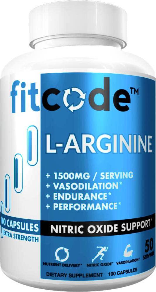 Fitcode Pure Extra Strength L-Arginine HCl 1500mg, Nitric Oxide Supplement for Vascularity, Pumps, Endurance, Performance, Muscle Growth, Energy, Powerful N.O. Muscle Pump Capsules (50 Servings)