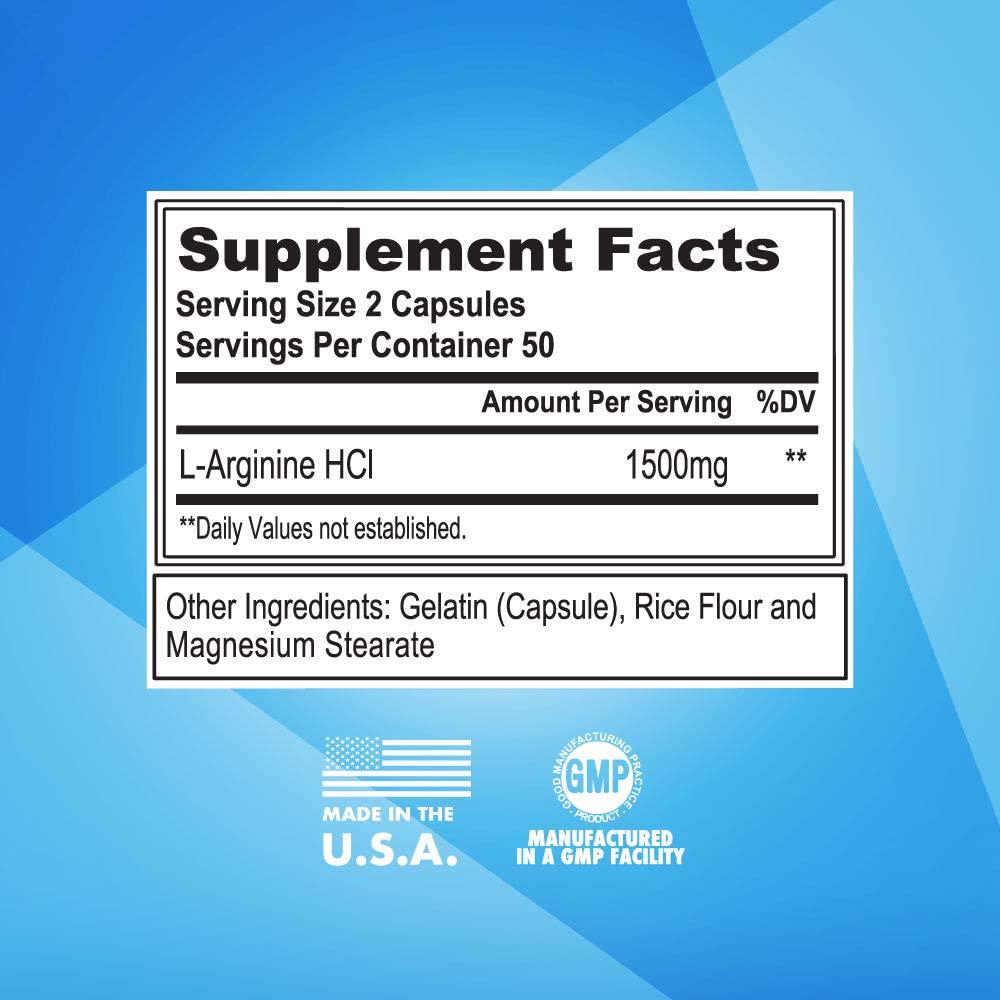 Fitcode Pure Extra Strength L-Arginine HCl 1500mg, Nitric Oxide Supplement for Vascularity, Pumps, Endurance, Performance, Muscle Growth, Energy, Powerful N.O. Muscle Pump Capsules (50 Servings)