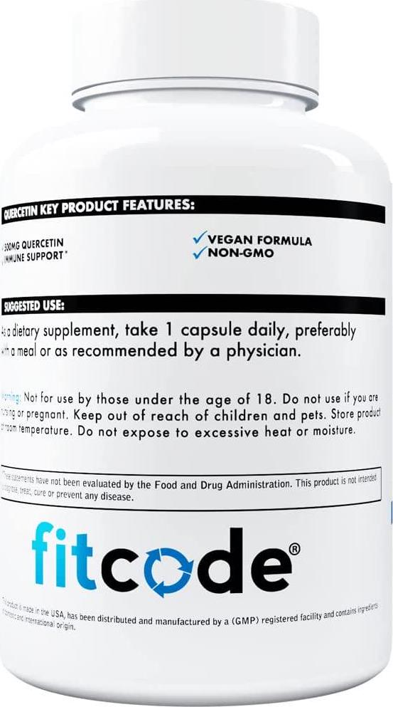 Fitcode Quercetin 500mg Antioxidant Supplement - Daily Immune Support Supplement with Extra Strength Quercetin Dihydrate Flavonoids - Ultra Potent Quercetin Supplement for Joint Support and Immunity