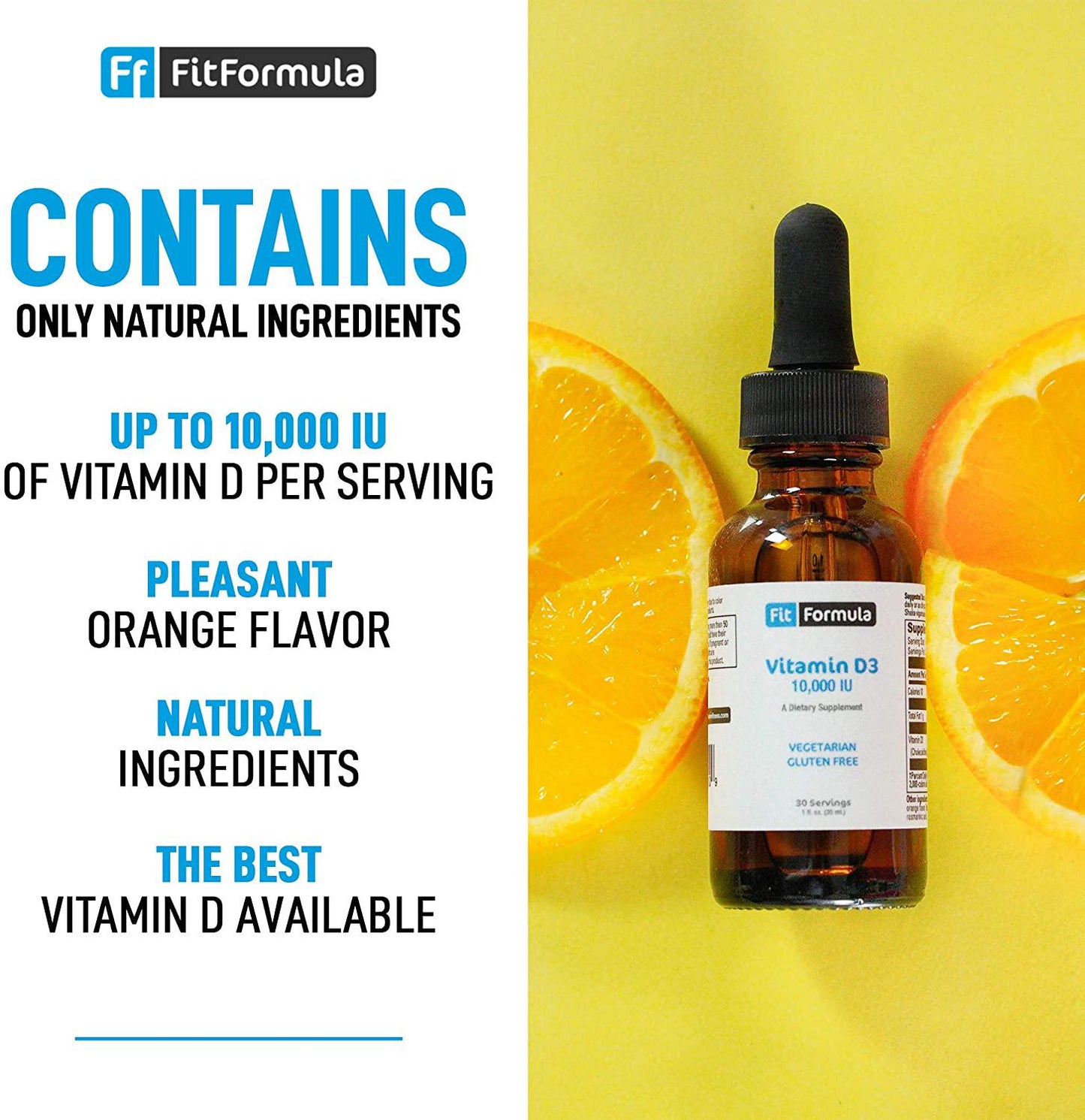 Fitformula Vitamin D3 Liquid Spray – Very High Absorption Formula – A Daily Nutritional Supplement in Liquid Form – for Healthy Teeth and Strong Bones – 10,000 IU Per 1 ml Serve