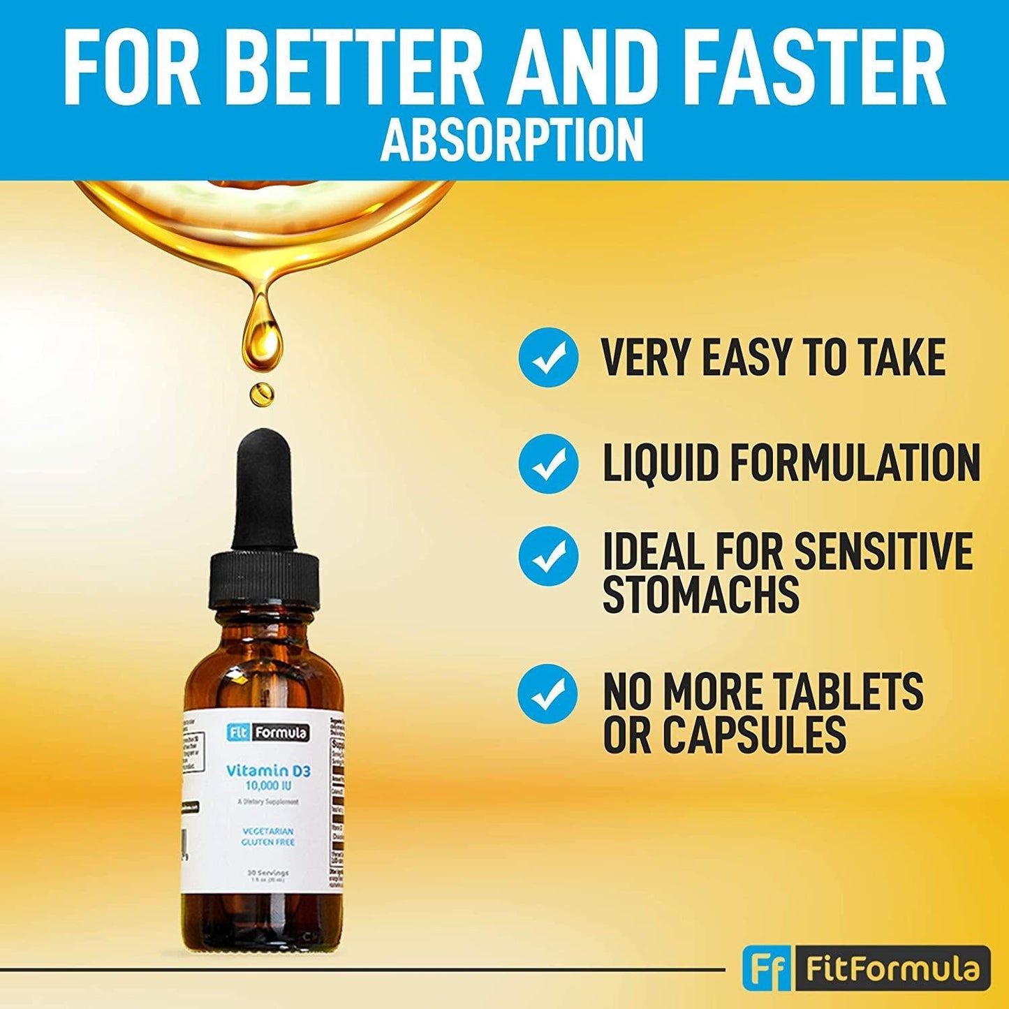 Fitformula Vitamin D3 Liquid Spray – Very High Absorption Formula – A Daily Nutritional Supplement in Liquid Form – for Healthy Teeth and Strong Bones – 10,000 IU Per 1 ml Serve