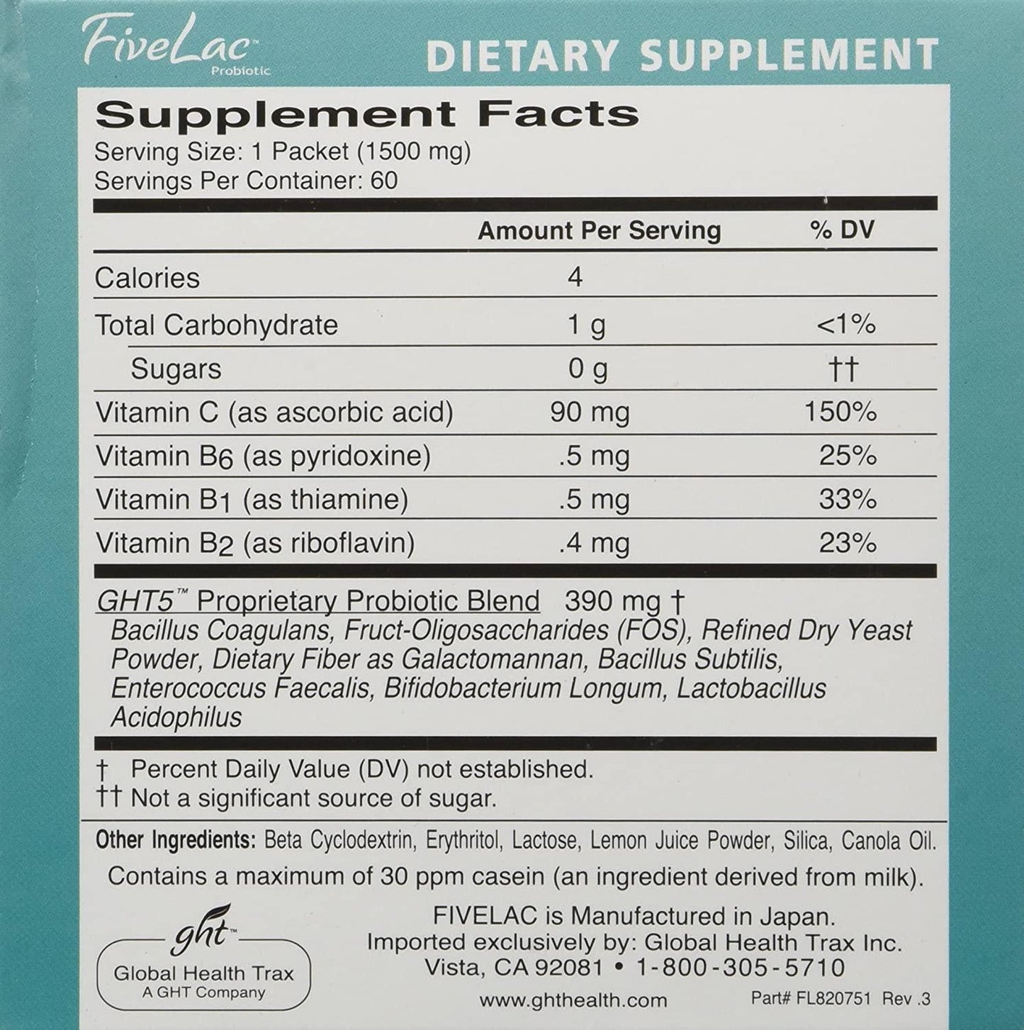 FiveLac-Five Lac Probiotic (60 Packets)