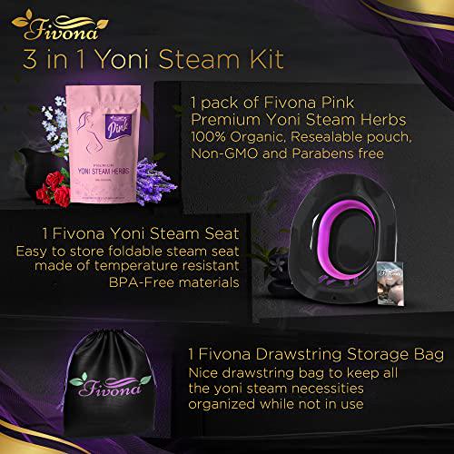 Fivona 3-in-1 Yoni Steam Kit - Foldable Over The Toilet Steamer Seat with V Steaming Herbs and Storage Bag - Effective Detox pH Balance Cleansing and Relaxation - at Home V-SPA