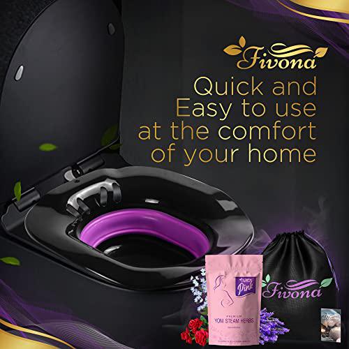 Fivona 3-in-1 Yoni Steam Kit - Foldable Over The Toilet Steamer Seat with V Steaming Herbs and Storage Bag - Effective Detox pH Balance Cleansing and Relaxation - at Home V-SPA