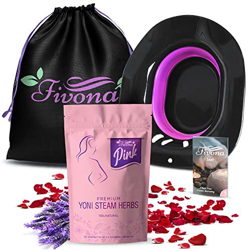 Fivona 3-in-1 Yoni Steam Kit - Foldable Over The Toilet Steamer Seat with V Steaming Herbs and Storage Bag - Effective Detox pH Balance Cleansing and Relaxation - at Home V-SPA