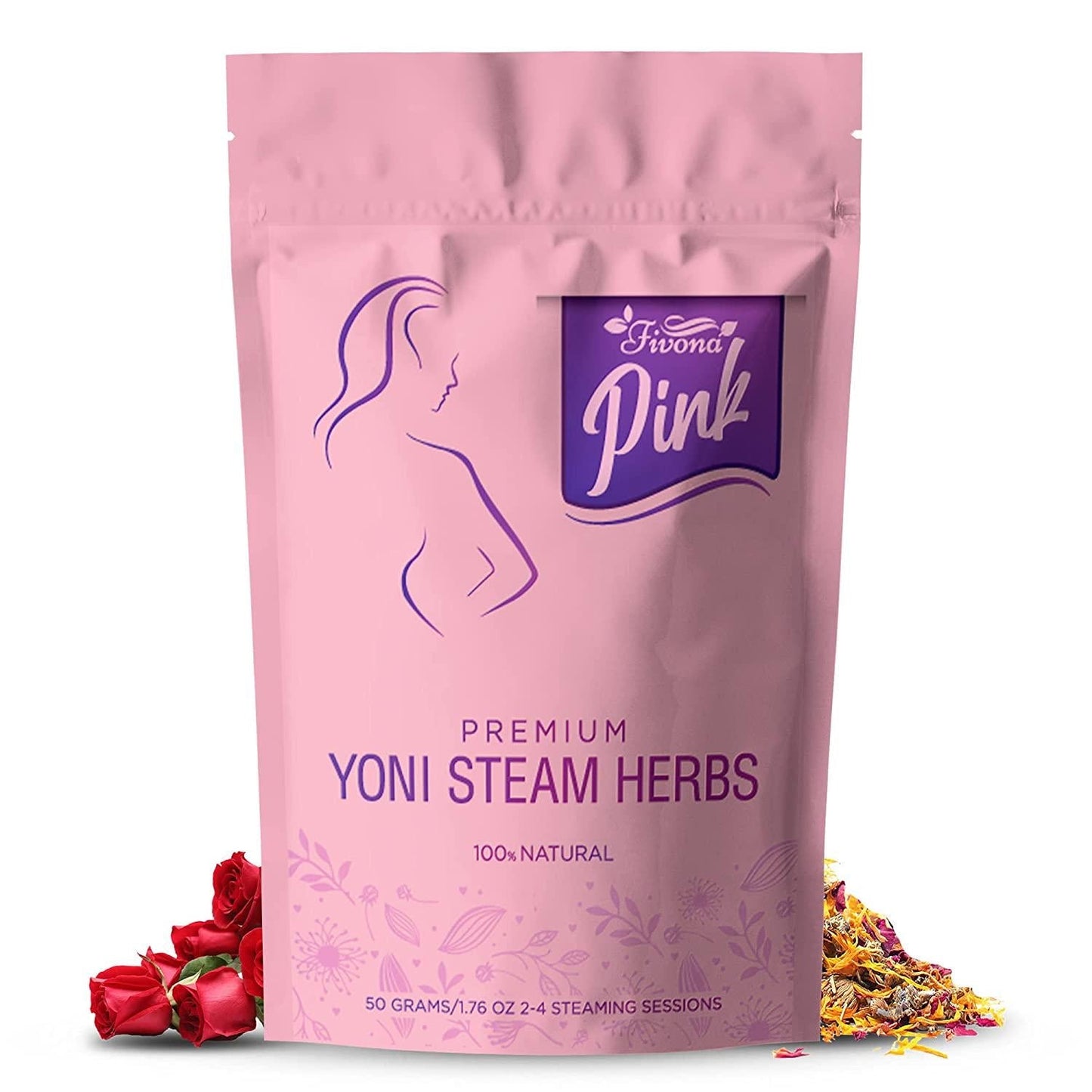 Fivona Pink Premium Yoni Steam Herbs - Steaming Natural Herbal Mix - 100% Pure Blend - Yoni Detox, Cleansing, PH Balance for Women - Revitalizing and Rejuvenating V Steam - 2 to 4 Steams - 1.76 oz