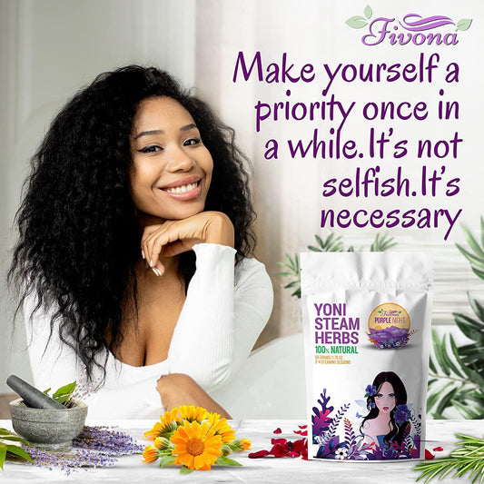 Fivona Yoni Steam Herbs - Steaming Natural Herbal Mix - 100% Pure Blend - Purple Night Recipe - Yoni Detox, Cleansing, PH Balance for Women - Revitalizing and Rejuvenating V Steam - 2 to 4 Steams - 1.76 oz