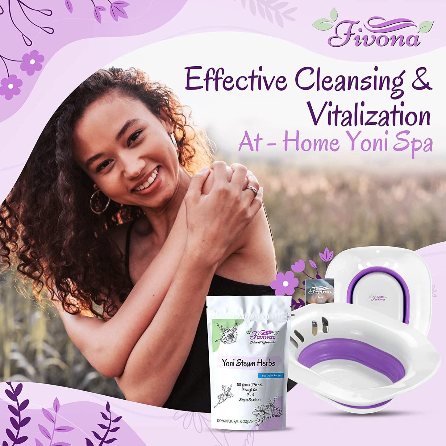 Fivona Yoni Steam Kit Over The Toilet Seat with Steaming Herbs Blue Moon Recipe for Detox, Cleansing, PH Balance and Odor Control