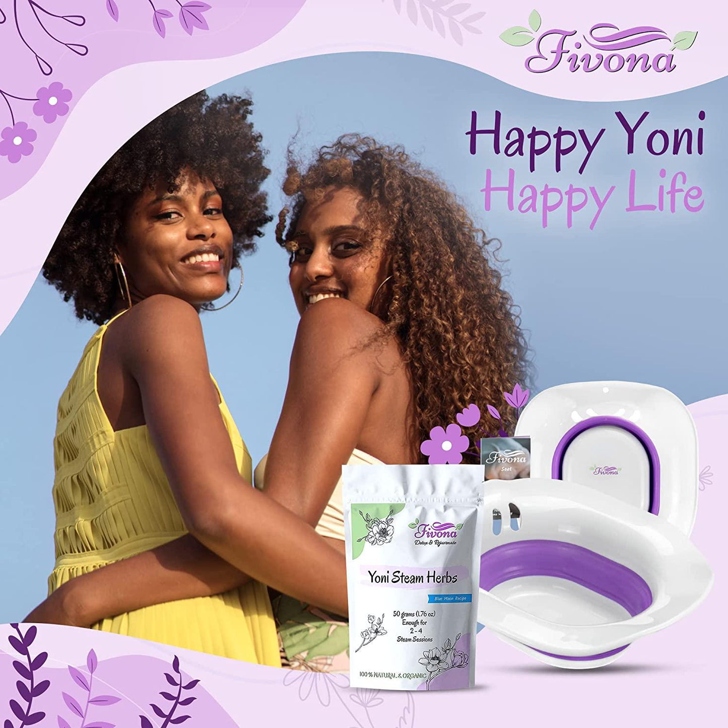 Fivona Yoni Steam Kit Over The Toilet Seat with Steaming Herbs Blue Moon Recipe for Detox, Cleansing, PH Balance and Odor Control