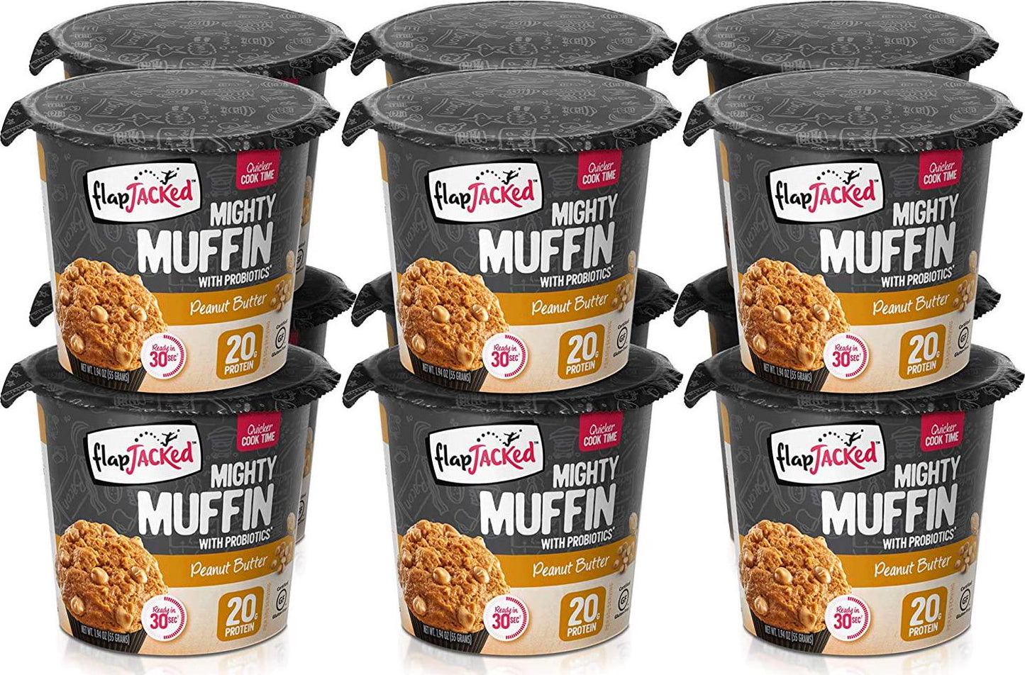 FlapJacked Peanut Butter 20g Protein Mighty Muffin 12 Pack , , Peanut Butter 660 grams , Pack of 12