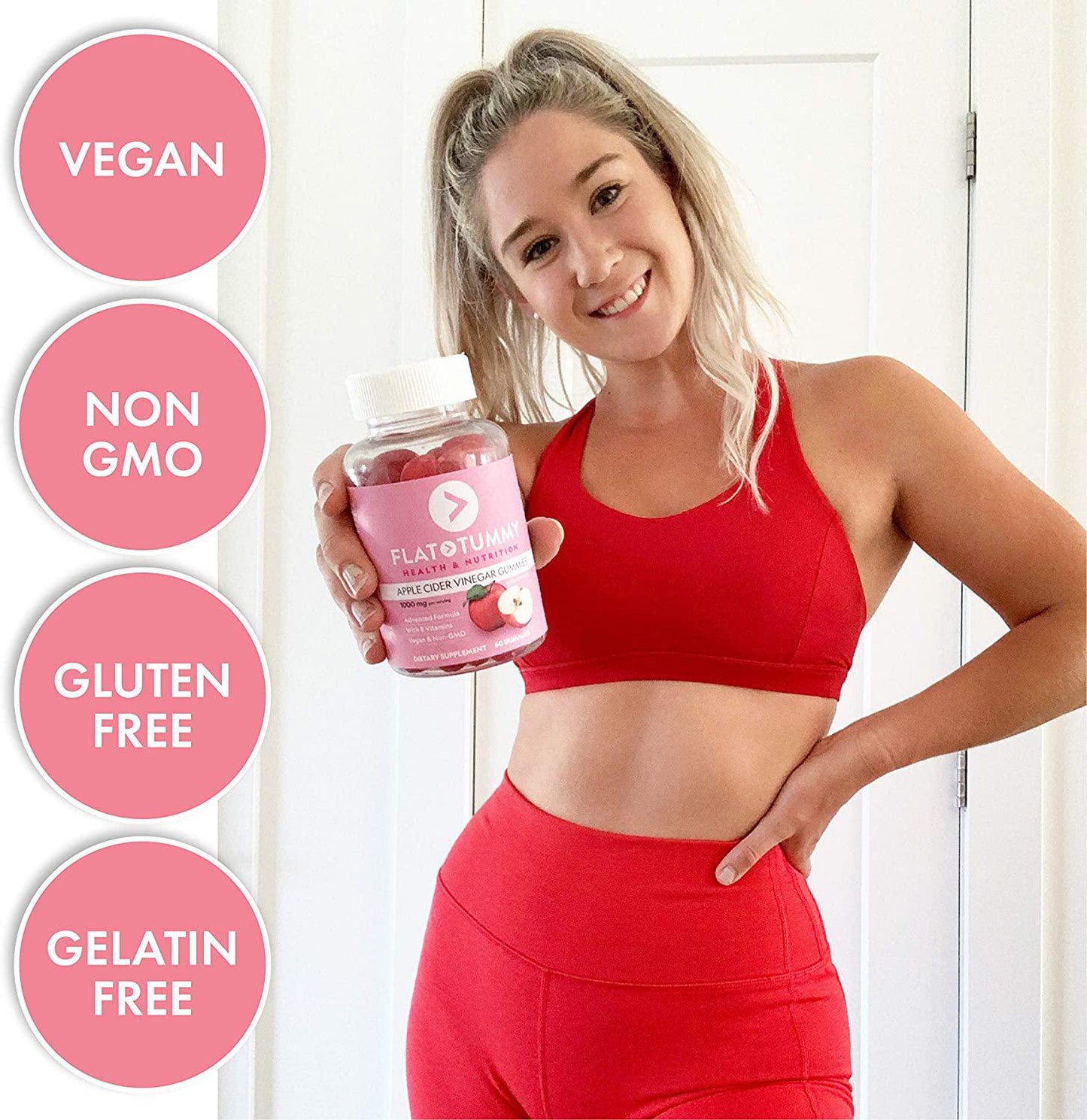 Flat Tummy Apple Cider Vinegar Gummies, 60 Count Boost Energy, Detox and Support Gut Health Vegan, Non-GMO ACV Gummies with Mother - Made with Apples, Beetroot, Vitamin B9, Vitamin B12, Superfoods