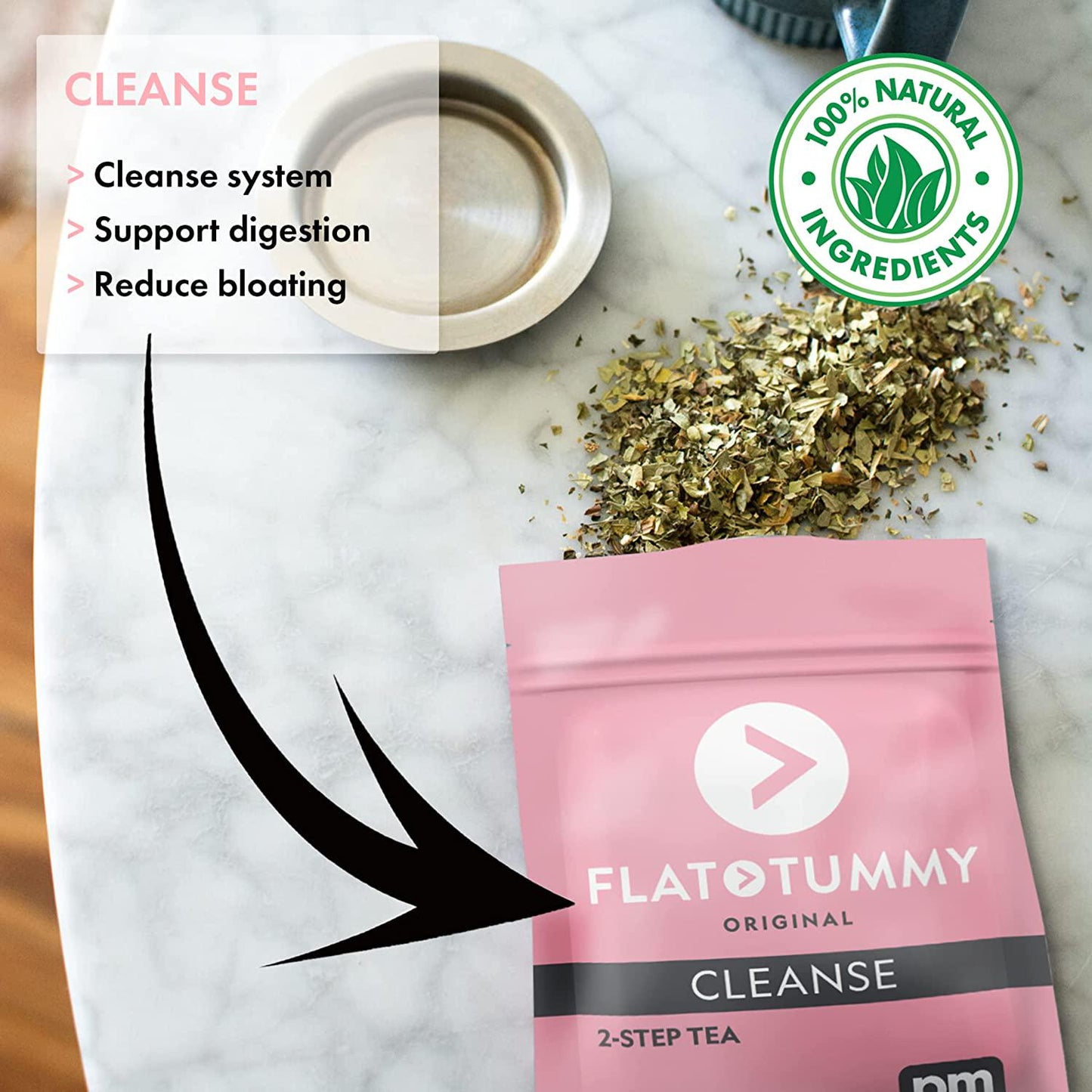 Flat Tummy Detox Tea 2-step, 4 Week Program Detox Tea to Boost Energy and Reduce Bloating* - All Natural Cleanse w/ Green Tea, Lemon Balm, Dandelion, Fennel, and More - Digestion support