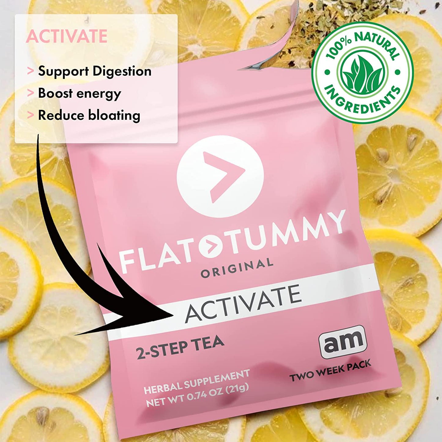Flat Tummy Detox Tea 2-step, 4 Week Program Detox Tea to Boost Energy and Reduce Bloating* - All Natural Cleanse w/ Green Tea, Lemon Balm, Dandelion, Fennel, and More - Digestion support