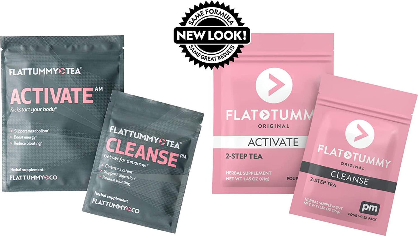 Flat Tummy Detox Tea 2-step, 4 Week Program Detox Tea to Boost Energy and Reduce Bloating* - All Natural Cleanse w/ Green Tea, Lemon Balm, Dandelion, Fennel, and More - Digestion support