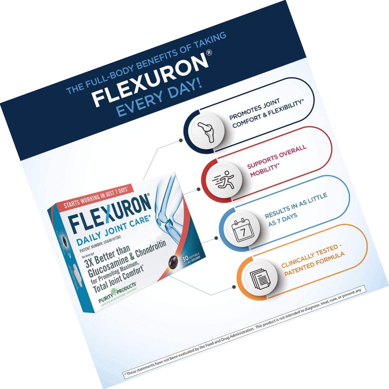 Flexuron Joint Formula by Purity Products - 3X Better Than Glucosamine and Chondroitin - Starts Working in just 7 Days - Krill Oil, Low Molecular Weight Hyaluronic Acid, Astaxanthin - 30 Count (3)