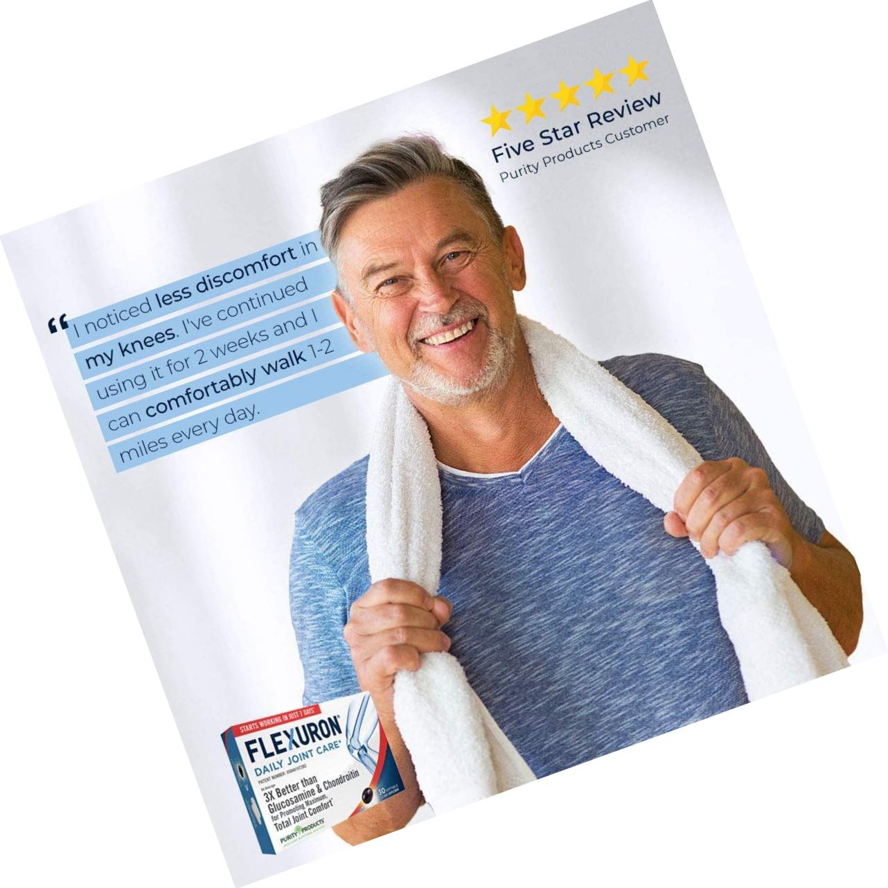 Flexuron Joint Formula by Purity Products - 3X Better Than Glucosamine and Chondroitin - Starts Working in just 7 Days - Krill Oil, Low Molecular Weight Hyaluronic Acid, Astaxanthin - 30 Count (3)