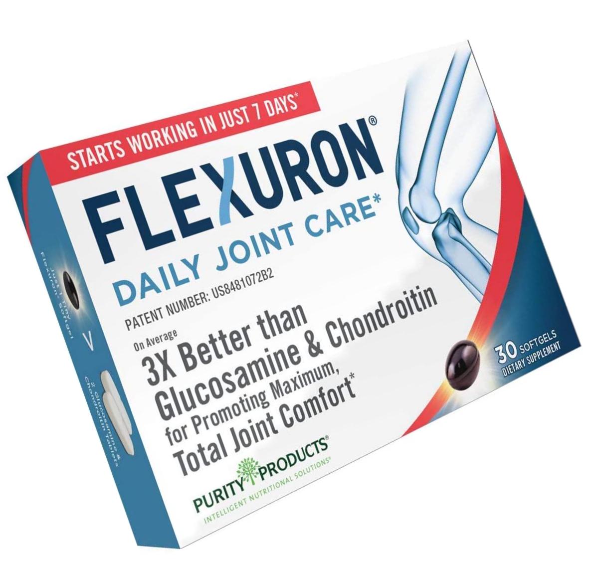Flexuron Joint Formula by Purity Products - 3X Better Than Glucosamine and Chondroitin - Starts Working in just 7 Days - Krill Oil, Low Molecular Weight Hyaluronic Acid, Astaxanthin - 30 Count (3)