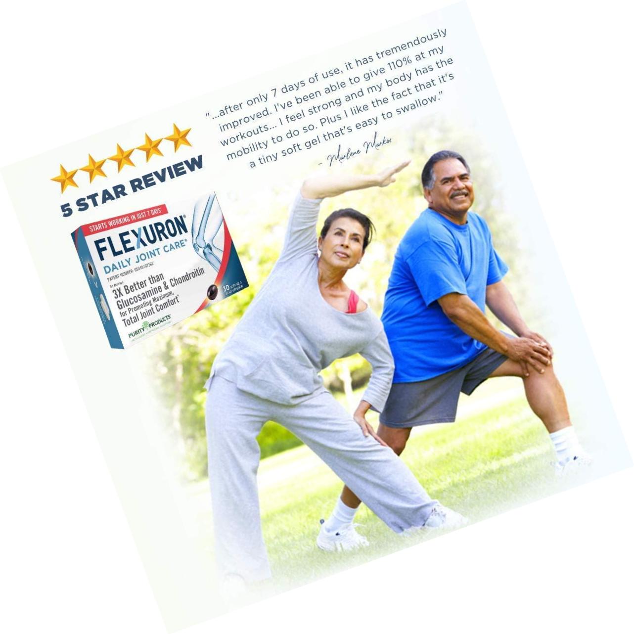 Flexuron Joint Formula by Purity Products - 3X Better Than Glucosamine and Chondroitin - Starts Working in just 7 Days - Krill Oil, Low Molecular Weight Hyaluronic Acid, Astaxanthin - 30 Count (3)