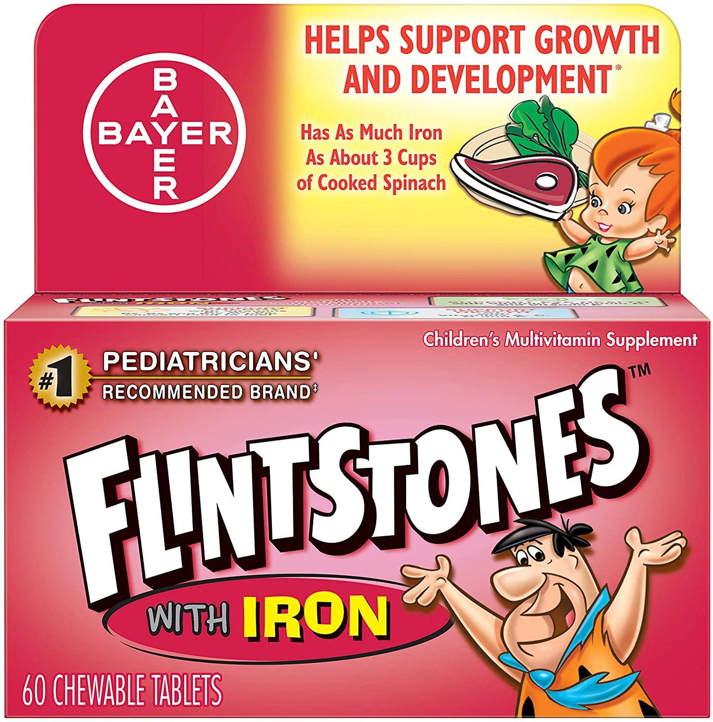 Flintstones Chewable Tablets With Iron 60 Tablets ( Pack of 8)