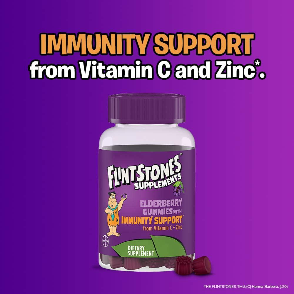 Flintstones Kids Elderberry Gummies with Immunity Support from Vitamin C and Zinc, Gluten Free, Dietary Supplement, 60 Count