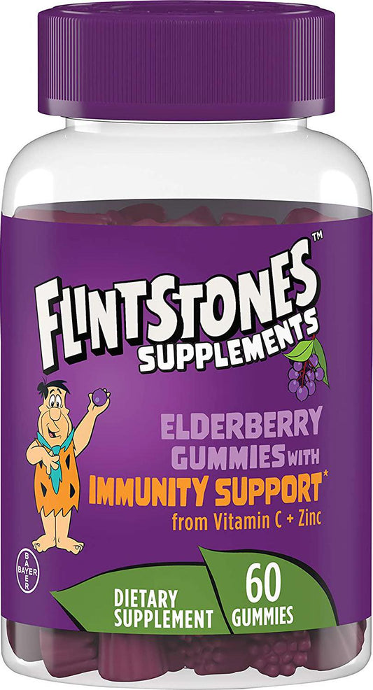 Flintstones Kids Elderberry Gummies with Immunity Support from Vitamin C and Zinc, Gluten Free, Dietary Supplement, 60 Count