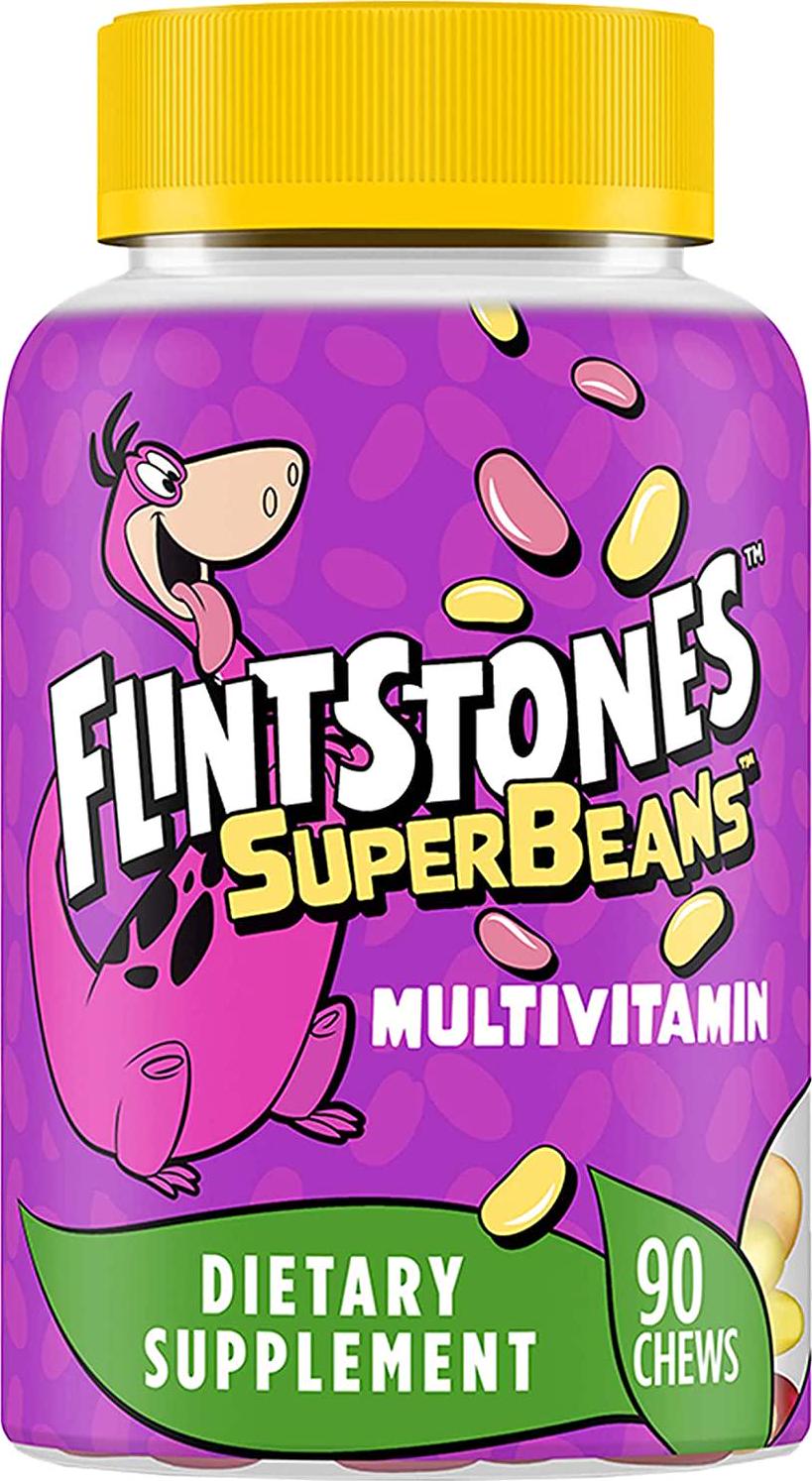 Flintstones SuperBeans, Kids Multivitamin with Immunity Support, with Vitamins A, D, Iodine and Zinc to Support Healthy Growth and Development, Fruit Flavored, Vegetarian, Gelatin Free Chews, 90 Count