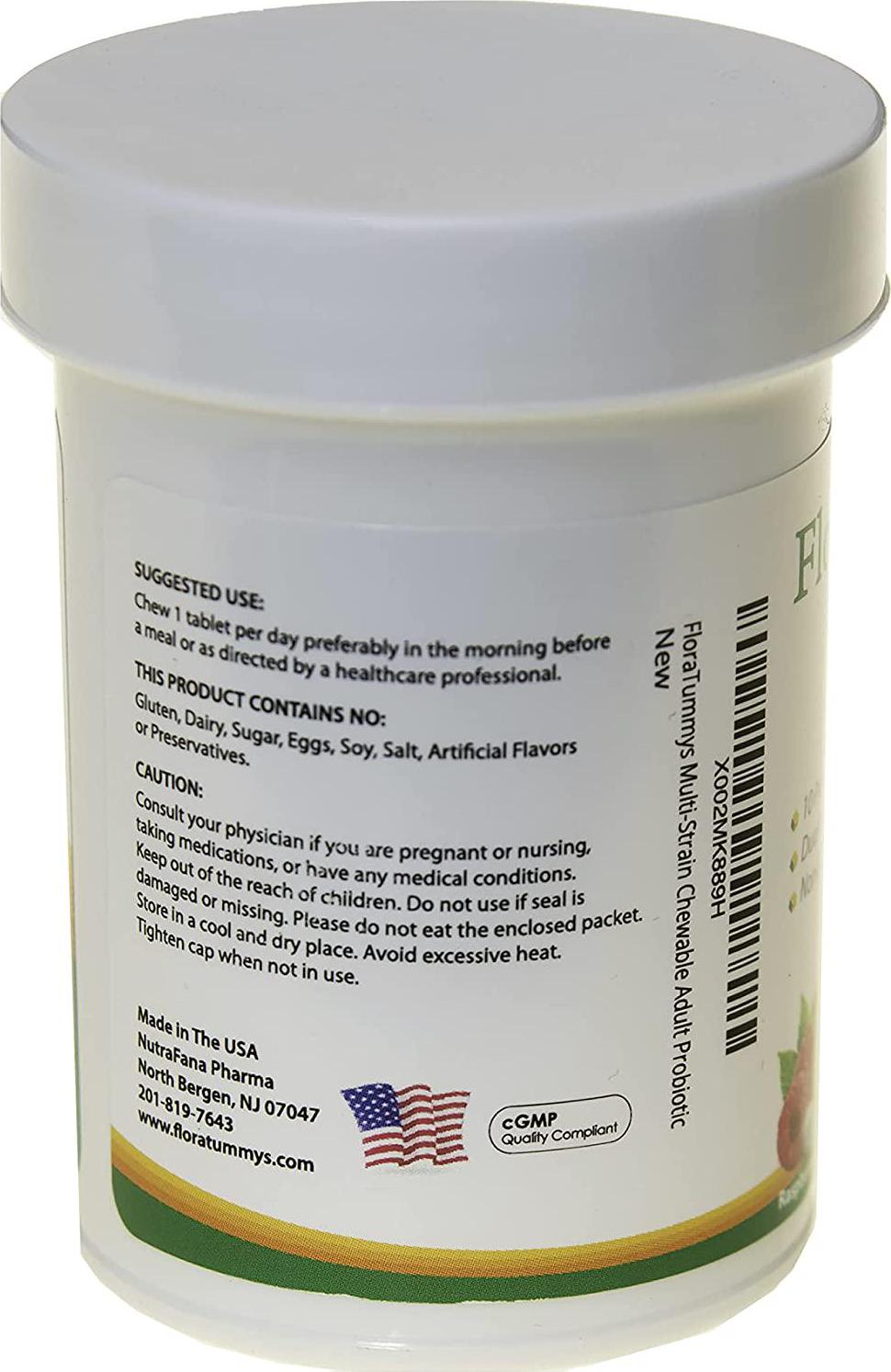 FloraTummys Adult Chewable Probiotic and Prebiotic, Non-Dairy, Gluten Free, Sugar-Free, Great Tasting Naturally Flavored Chewable Tablets. Multi-Strain Probiotic 15 Billion CFU