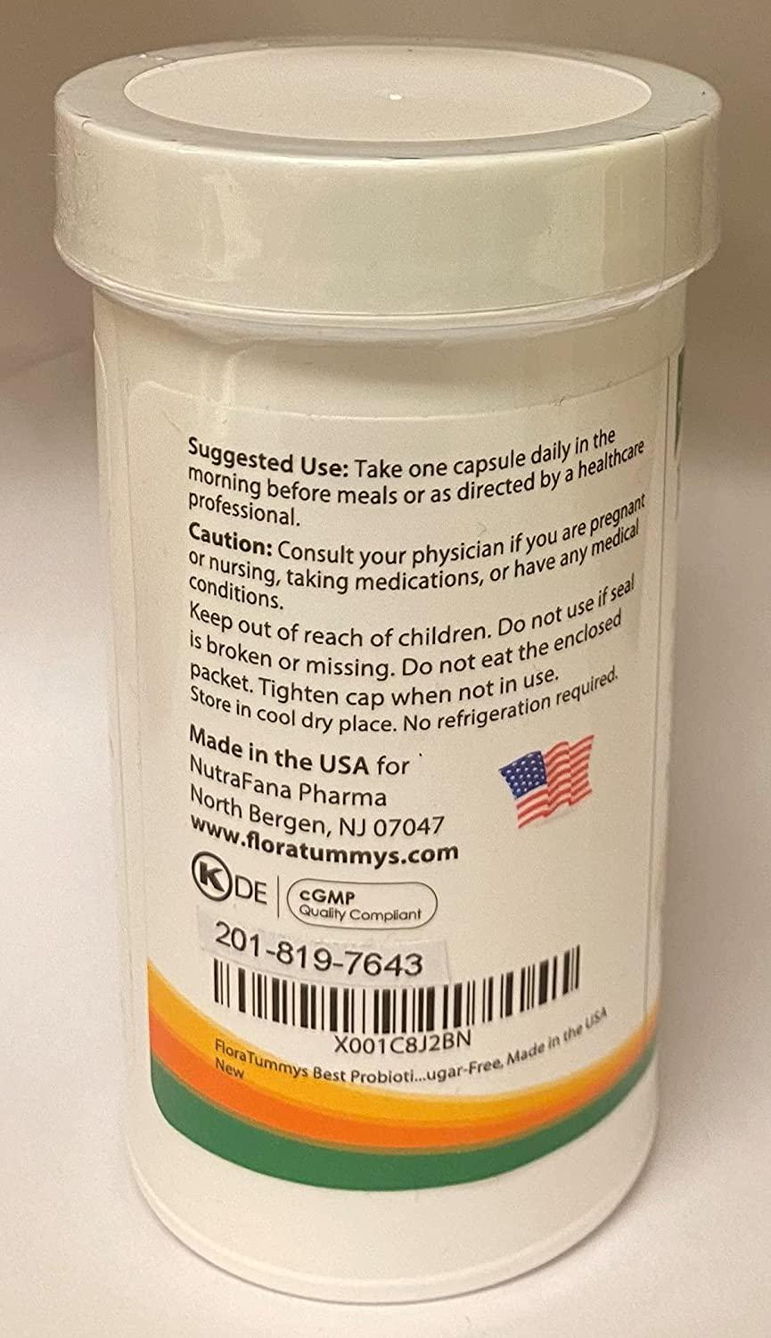 FloraTummys Best Probiotic for Women, Men and Kids. 12 Billion CFU, 4 Probiotic Strains, Prebiotics, Non-GMO, Kosher, Non-Dairy, Gluten Free Probiotic, Sugar Free, Made in The USA.