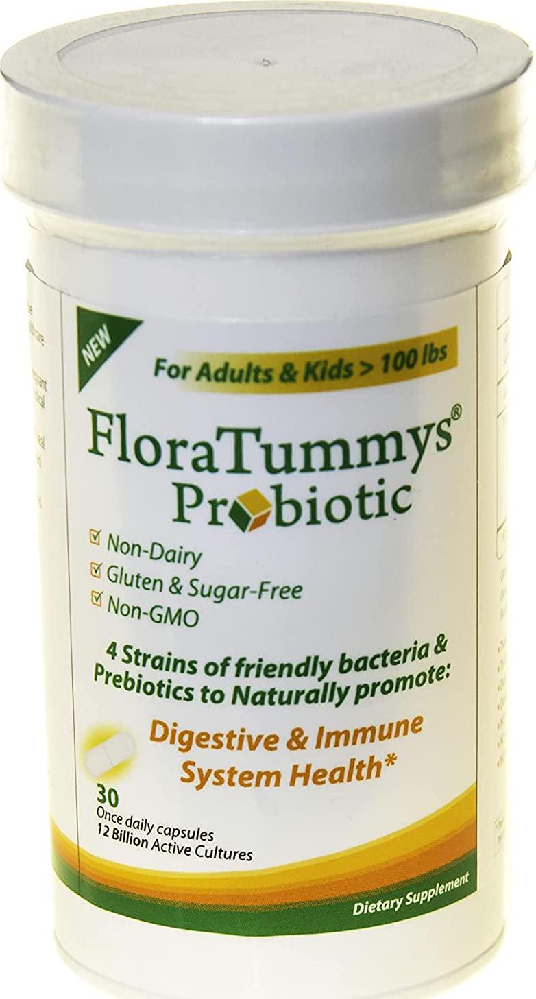 FloraTummys Best Probiotic for Women, Men and Kids. 12 Billion CFU, 4 Probiotic Strains, Prebiotics, Non-GMO, Kosher, Non-Dairy, Gluten Free Probiotic, Sugar Free, Made in The USA.
