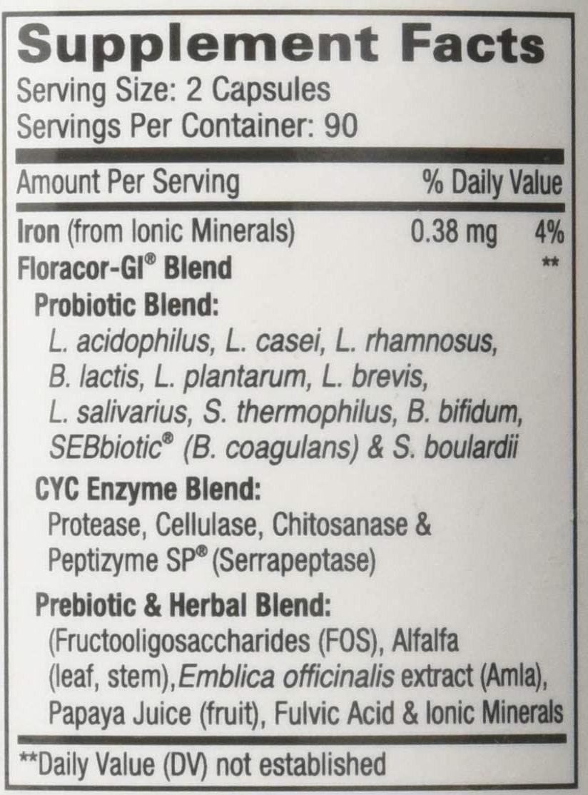 Floracor-GI Candida Cleanse, Probiotic and Enzyme Support Formula 180 Capsules