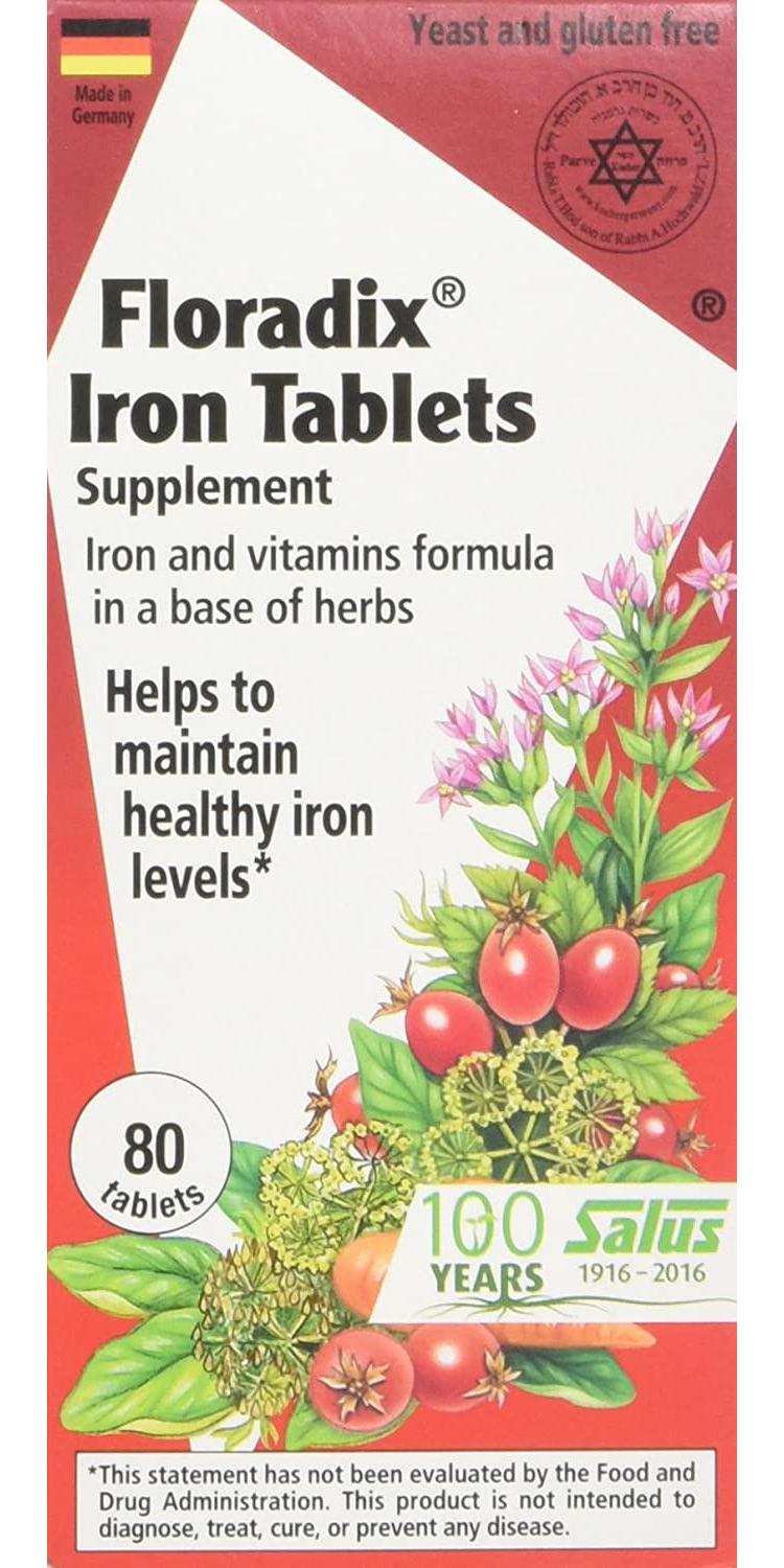 Floradix, Iron Tablets Vegetarian Supplement for Energy Support, 80 Count