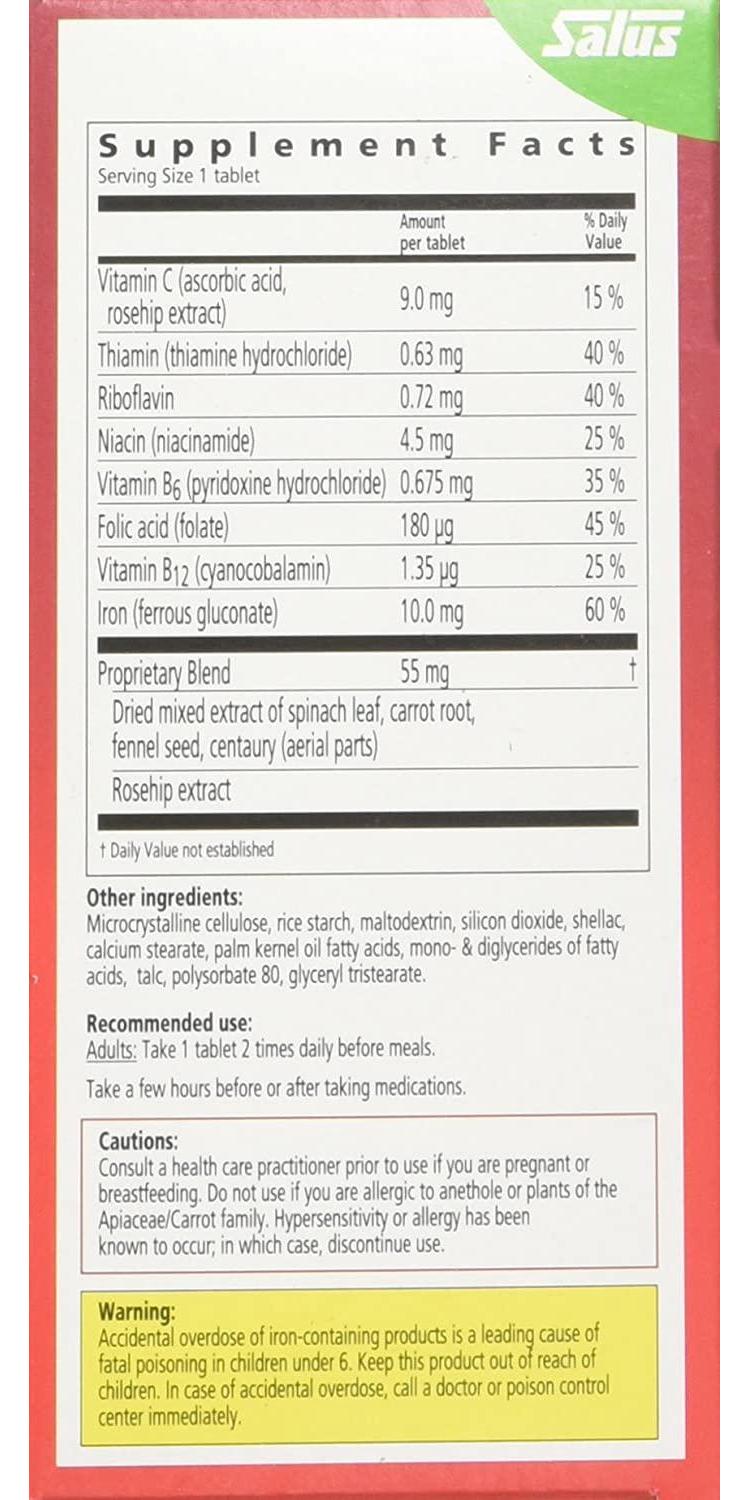 Floradix, Iron Tablets Vegetarian Supplement for Energy Support, 80 Count