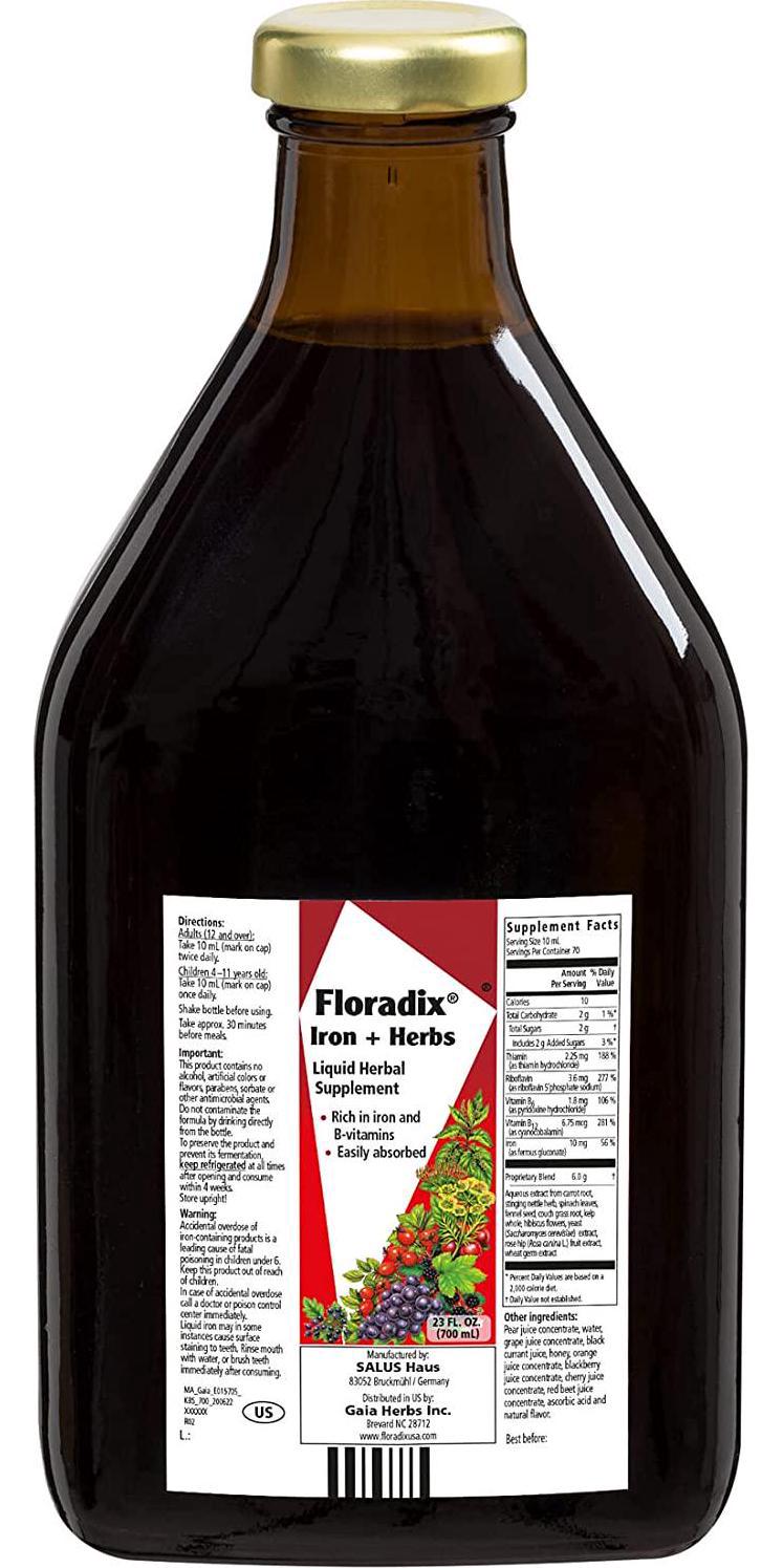Floradix, Iron and Herbs Vegetarian Liquid Supplement for Energy Support, 23 Oz