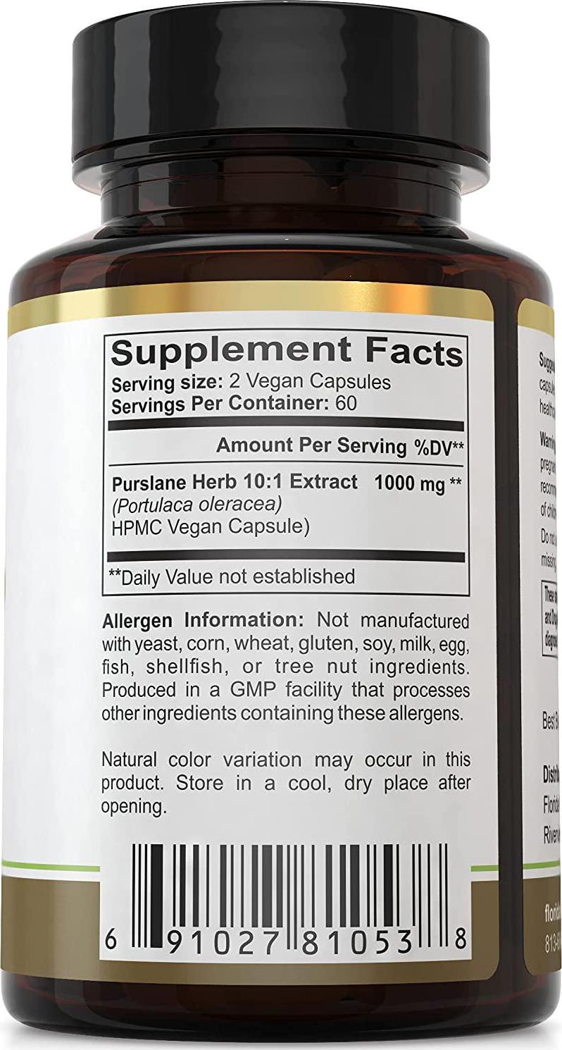Florida Herbal Pharmacy, Purslane Herb Extract Capsules 10:1 (120 Capsules)