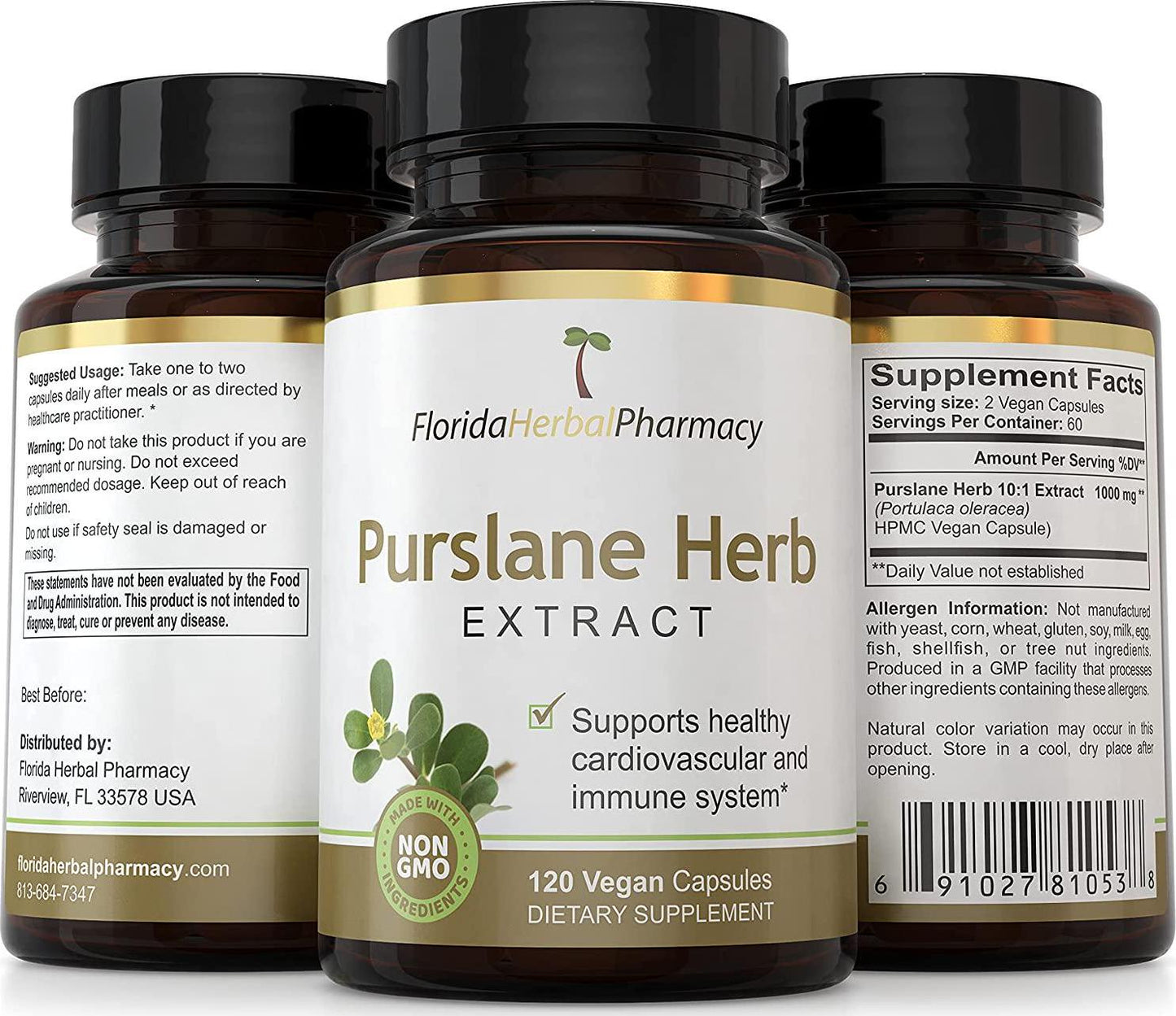 Florida Herbal Pharmacy, Purslane Herb Extract Capsules 10:1 (120 Capsules)