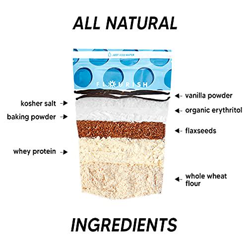 Flourish Vanilla Protein Pancake and Waffle Mix, Whey Protein Isolate and Flax Seed, Non-GMO, No Added Sugar, Superfood, High Protein and Fiber, Just Add Water - 16oz