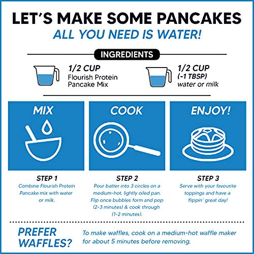 Flourish Vanilla Protein Pancake and Waffle Mix, Whey Protein Isolate and Flax Seed, Non-GMO, No Added Sugar, Superfood, High Protein and Fiber, Just Add Water - 16oz