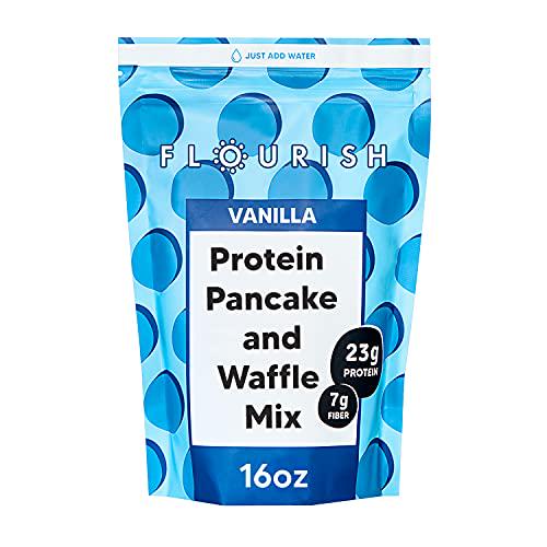 Flourish Vanilla Protein Pancake and Waffle Mix, Whey Protein Isolate and Flax Seed, Non-GMO, No Added Sugar, Superfood, High Protein and Fiber, Just Add Water - 16oz