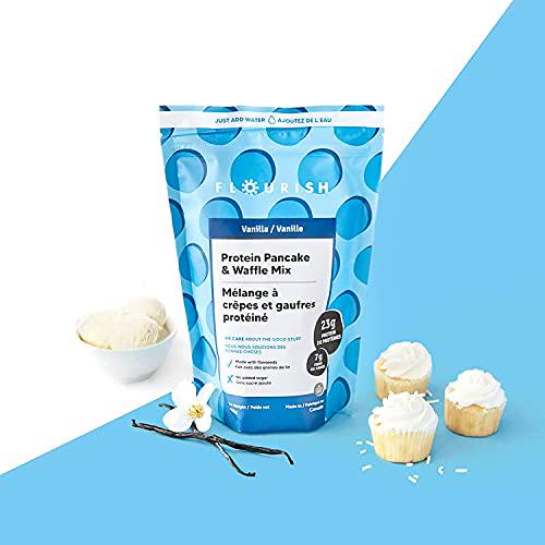 Flourish Vanilla Protein Pancake and Waffle Mix, Whey Protein Isolate and Flax Seed, Non-GMO, No Added Sugar, Superfood, High Protein and Fiber, Just Add Water - 16oz