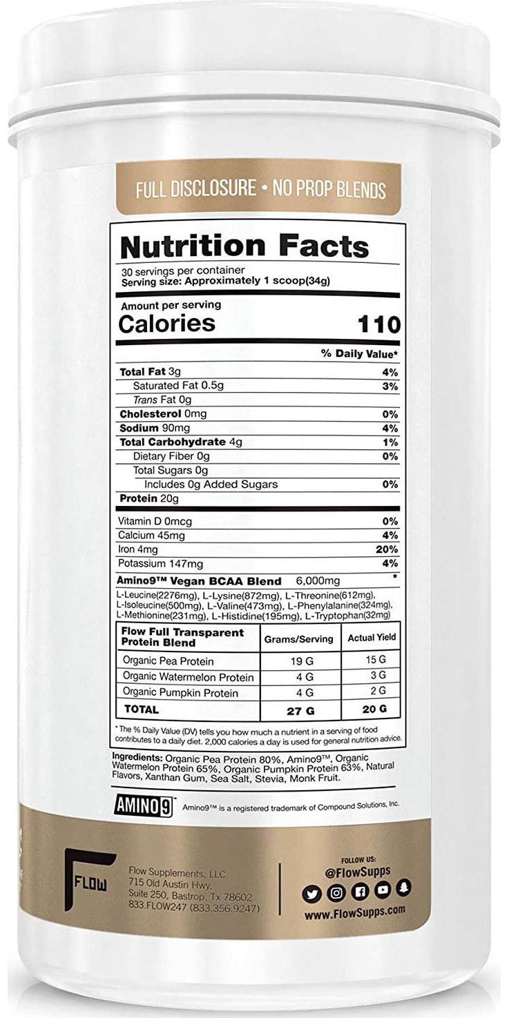 Flow Supplements Plant-Based Protein Plus Lemon Cookie Plus Vegan-Friendly Amino9â ¢ | Non-GMO Lean Meal Replacement Rich with Vitamins, Minerals, Antioxidants, BCAAs, EAAs, 30 Serving