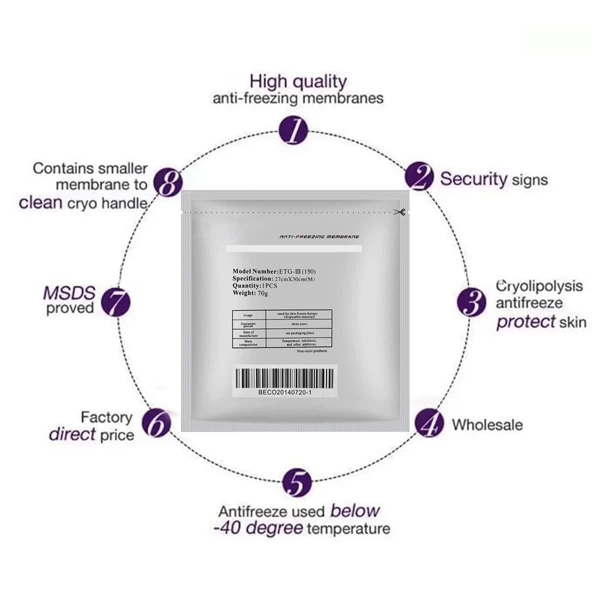 Flying Feather Anti Freeze Membrane, Antifreeze Film For Cryotherapy,Freeze Fats Anti Freezing Membarane 20 pcs Size M (Medium 27x30 cm)