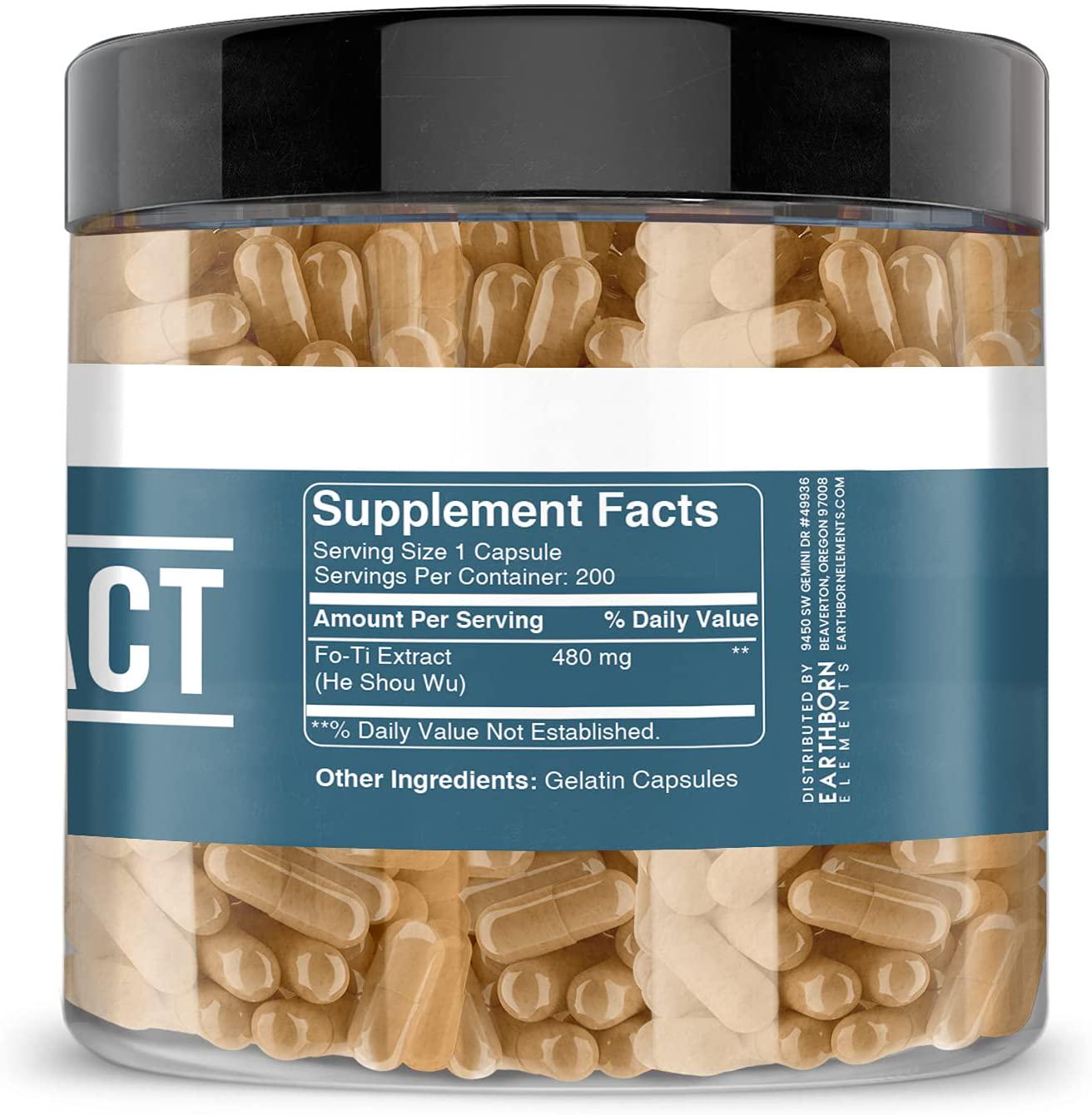 Fo-Ti Capsules, Non-GMO and Gluten-Free, for Healthier Hair, Skin and Nails* (480 mg)