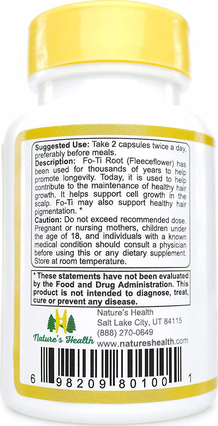 Fo-Ti, Promotes Healthy Hair Growth, All-Natural Hair Pigment Restoration Supplement, He Shou Wu, 560 Mg Per Capsule, 60 Veggie Capsules, Nature's Health