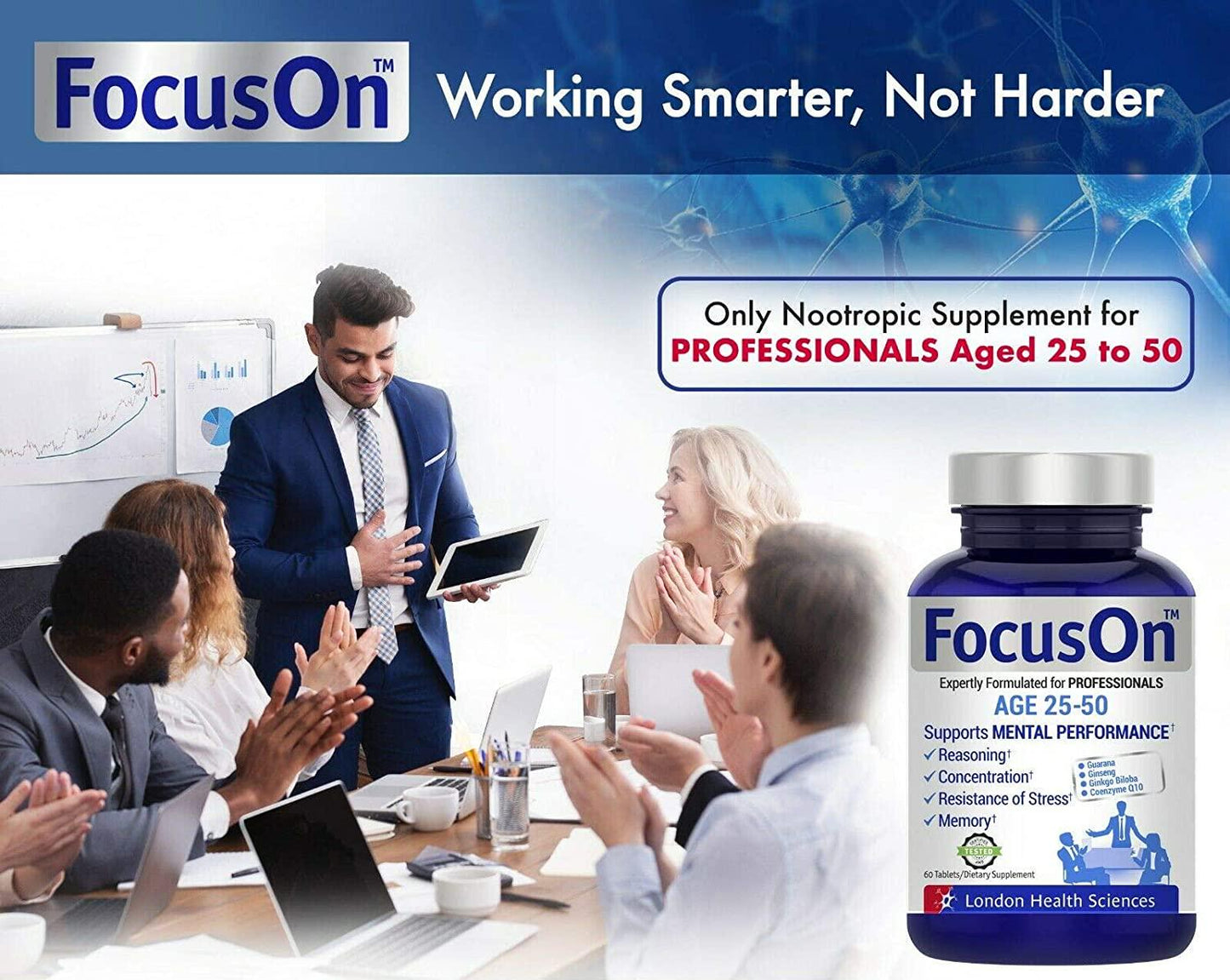 FocusOn Brain Booster Supplement Pills - Immune, Energy Memory for Professionals Aged 25-50 - Gluten Free and Non-GMO (Focus ON Age 25-50)