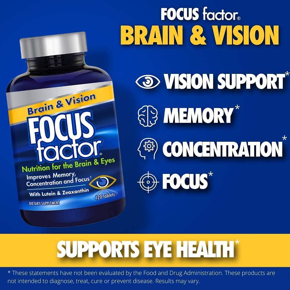 Focus Factor Brain and Vision - Eye Vitamin and Mineral Supplement w/ Lutein and Zeaxanthin from AREDS 2 study (120 Count)