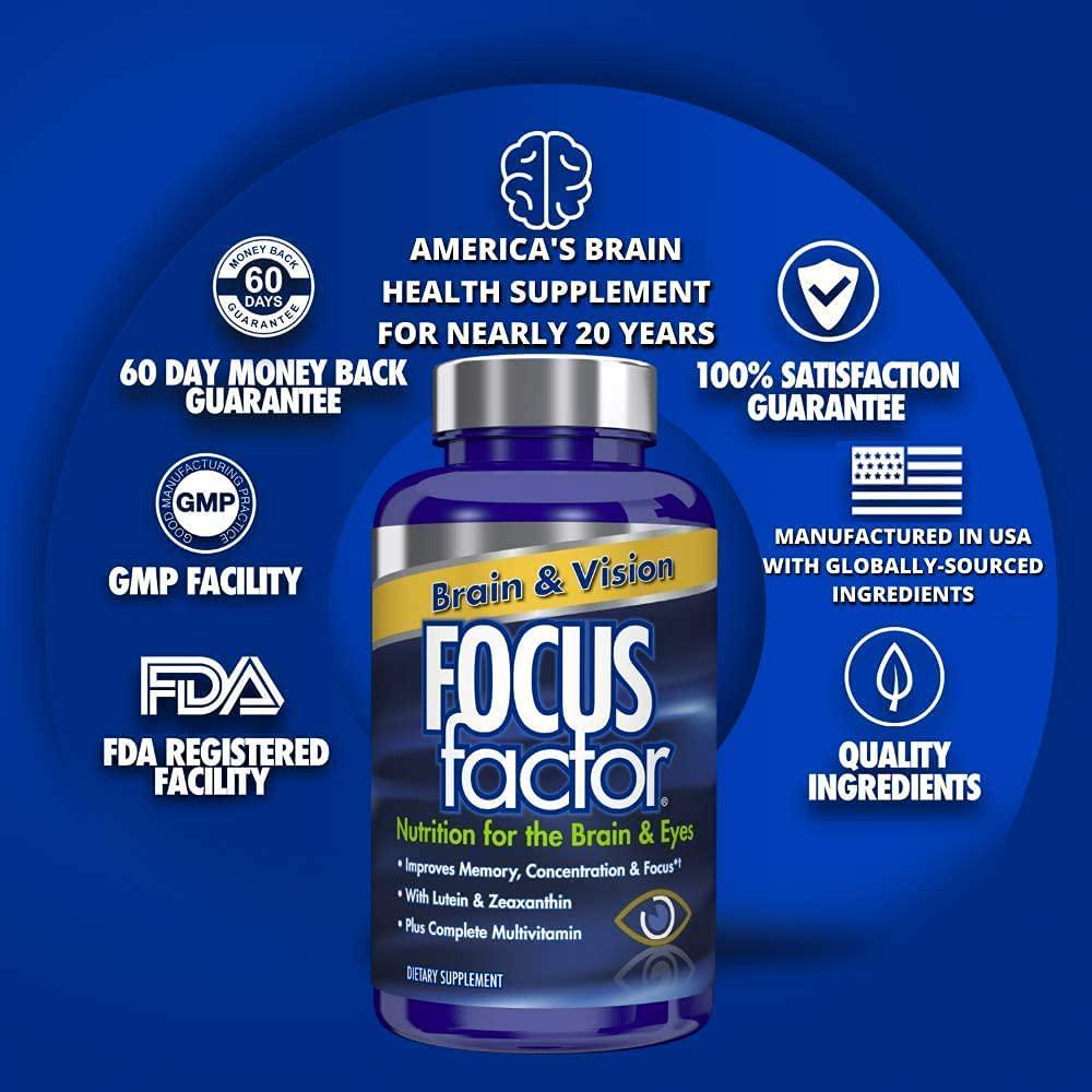 Focus Factor Brain and Vision - Eye Vitamin and Mineral Supplement w/ Lutein and Zeaxanthin from AREDS 2 study (120 Count)