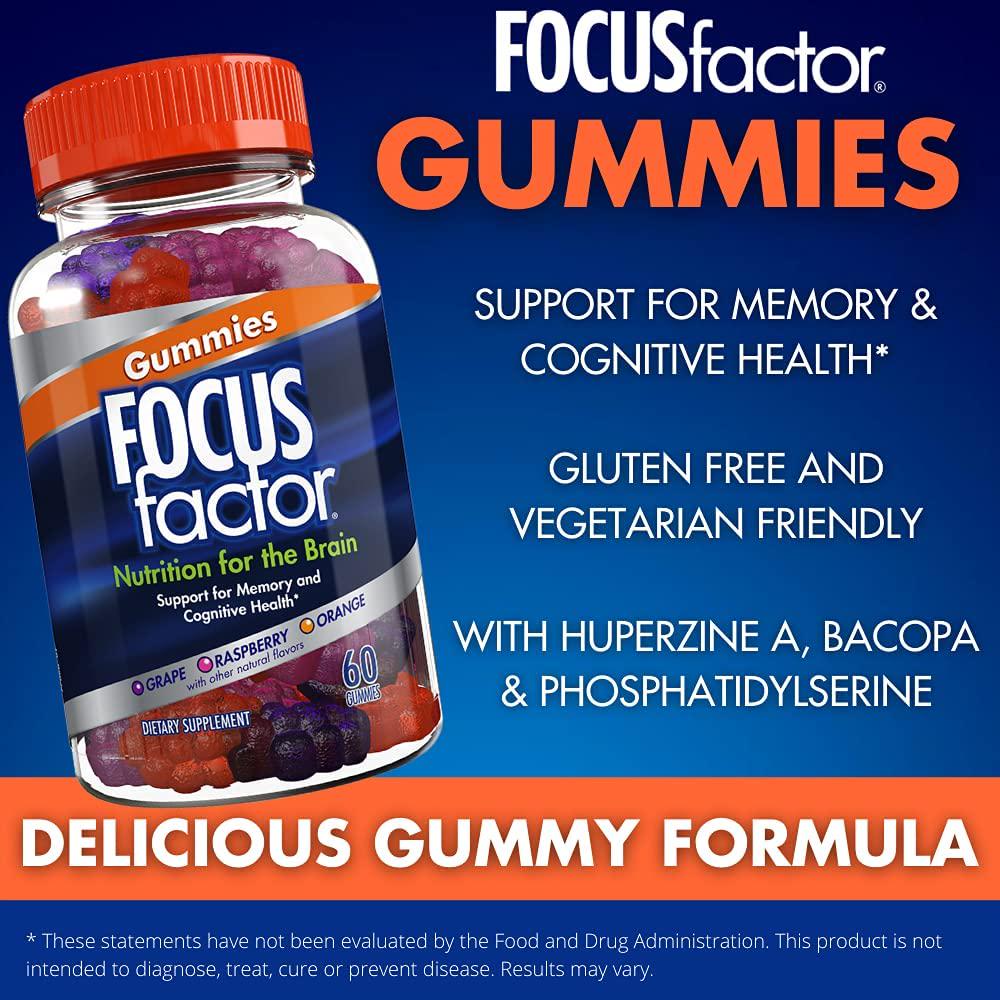 Focus Factor Nootropic Gummies - Memory Supplement for Brain, Phosphatidylserine, Bacopa, Huperzine A (60 Count)