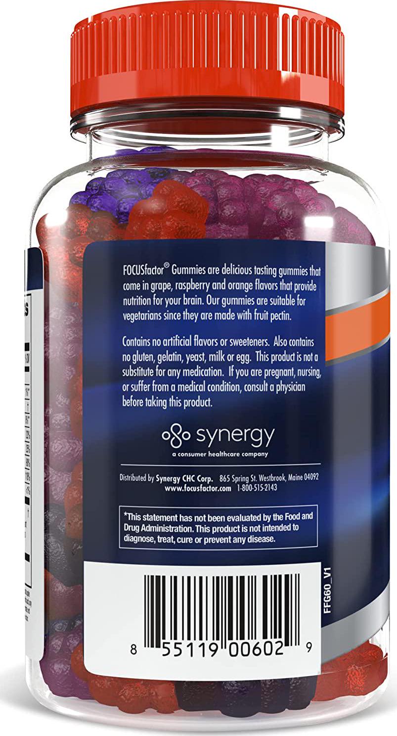 Focus Factor Nootropic Gummies - Memory Supplement for Brain, Phosphatidylserine, Bacopa, Huperzine A (60 Count)