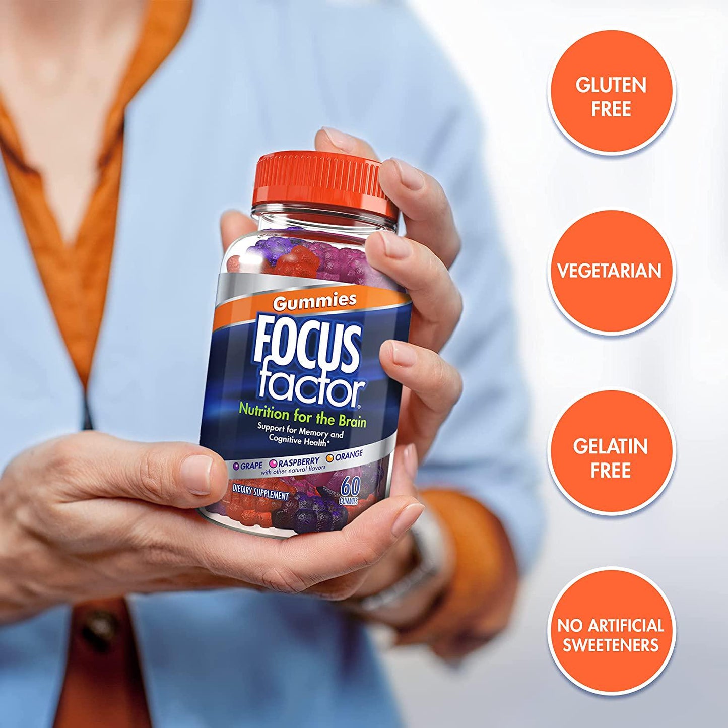 Focus Factor Nootropic Gummies - Memory Supplement for Brain, Phosphatidylserine, Bacopa, Huperzine A (60 Count)